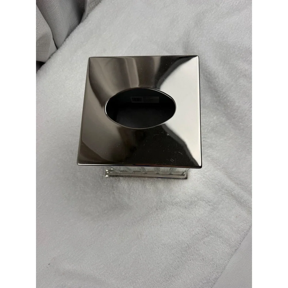 Fieldcrest Luxury Mirrored Beveled Glass Tissue Box Cover Silver Chrome Square